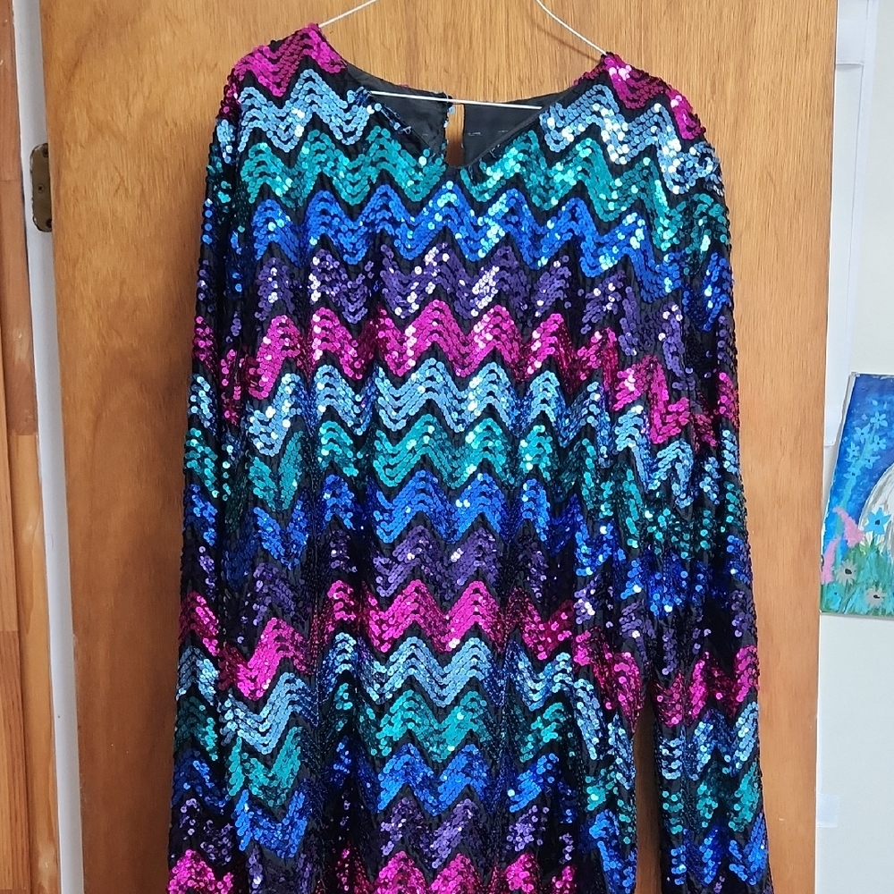 Multicolor Sequin Chevron Dress